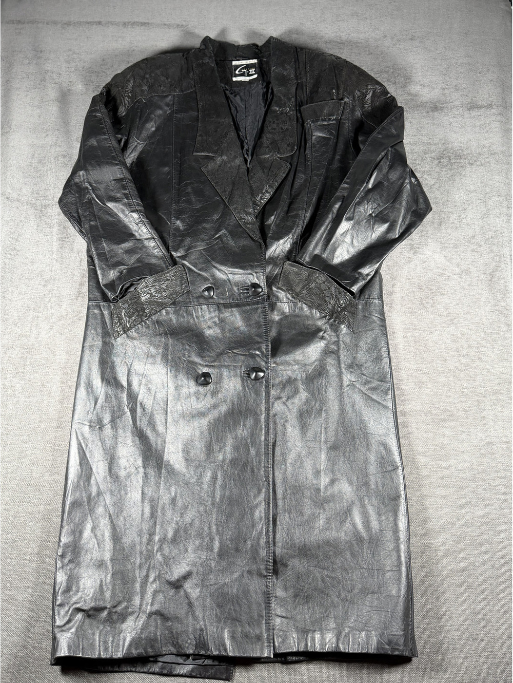 Global Identity G-III Black Leather Long Coat Jacket Medium